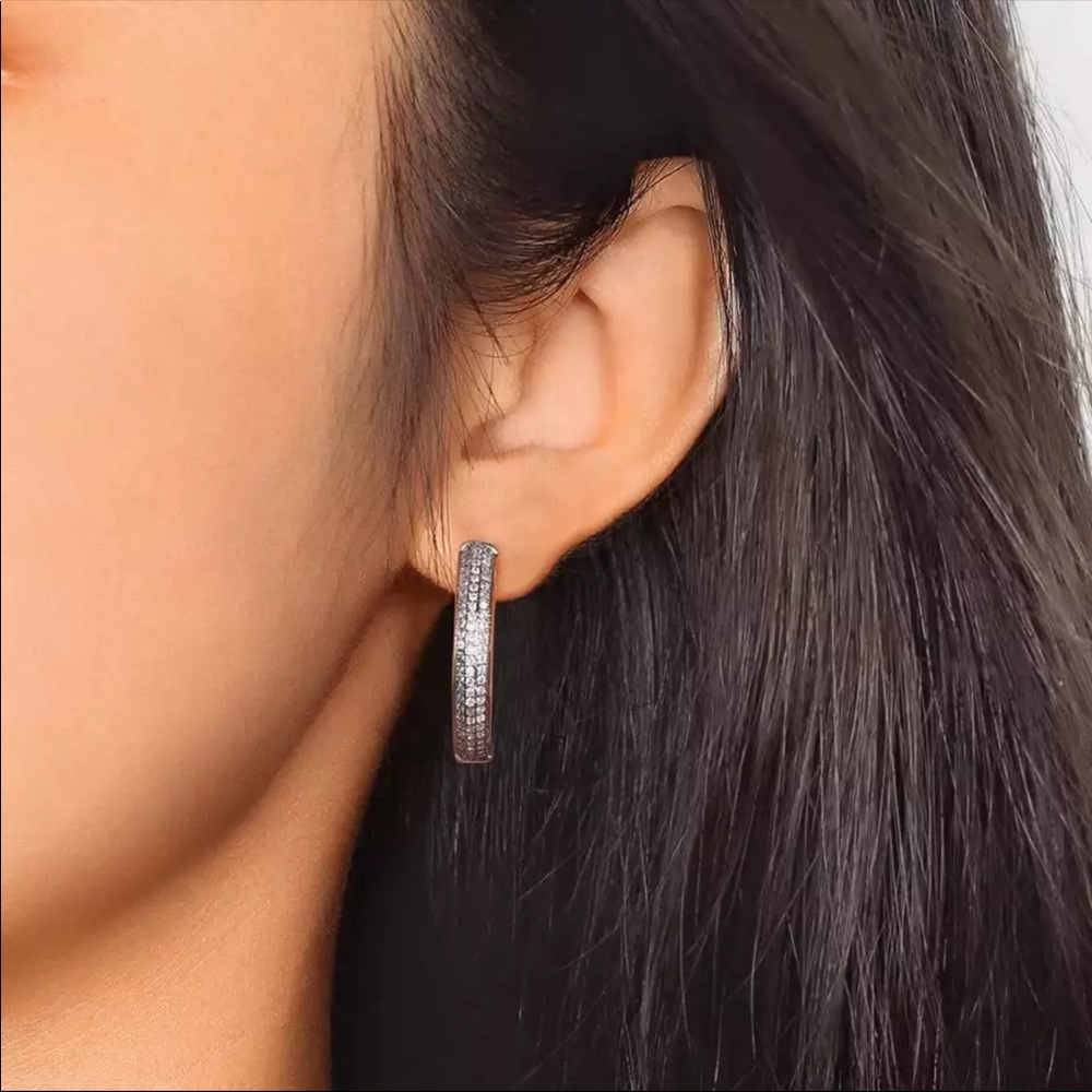 Sparkly 14KGold Plated Cubic Zirconia Hoop Earring - Picture 3 of 3